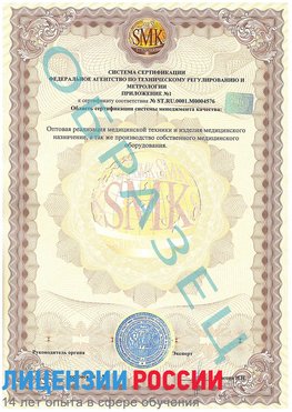 Образец сертификата соответствия (приложение) Королев Сертификат ISO 13485